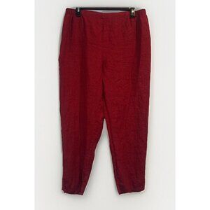 FLAX Women’s Red Linen Lagenlook Elastic Waist High Rise Pull On Pants Sz L